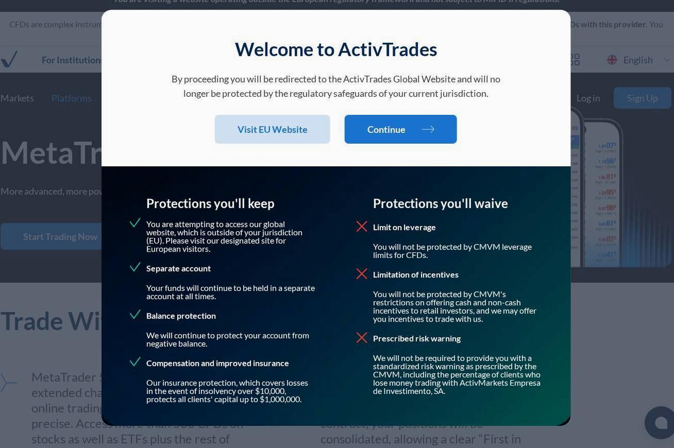 The platform page on the ActivTrades website