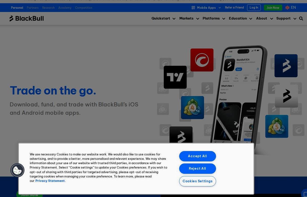 The platform page on the BlackBull Markets website