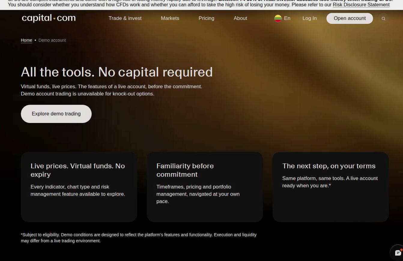 The platform page on the Capital.com website