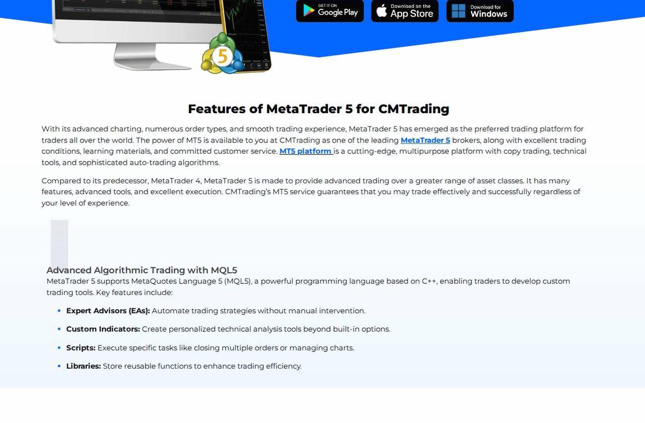 The platform page on the CMTrading website