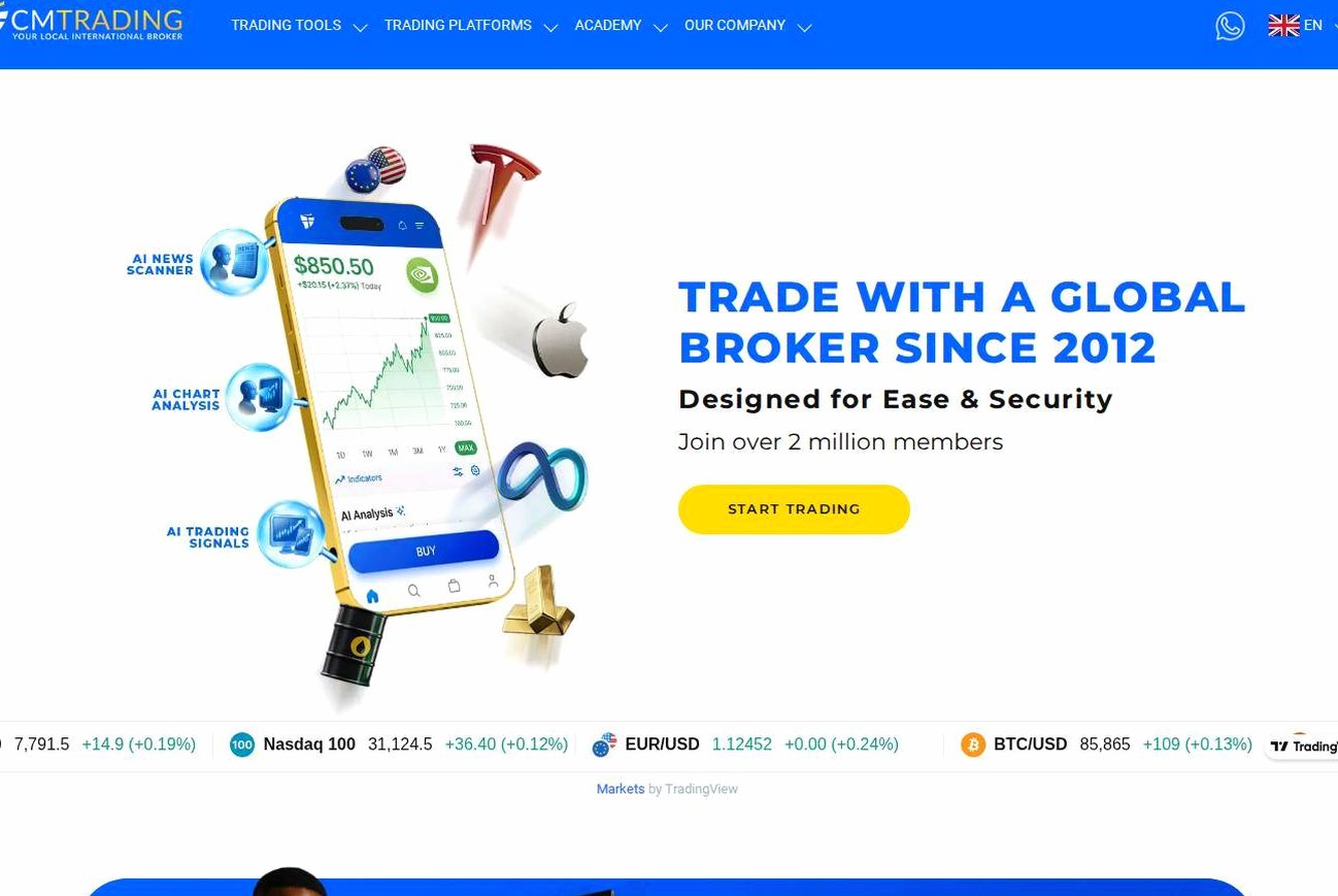 Screenshot of the CMTrading website