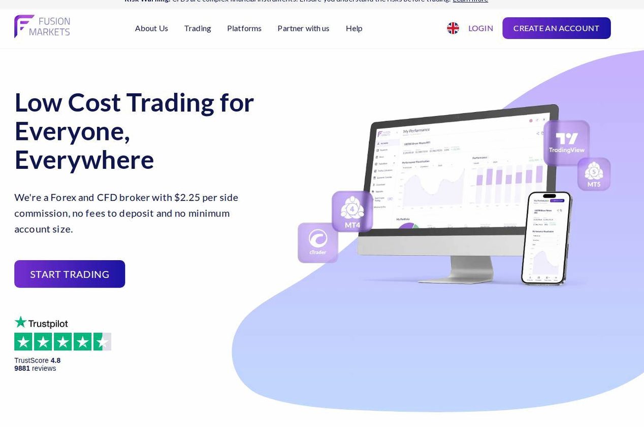 Screenshot of the Fusion Markets website