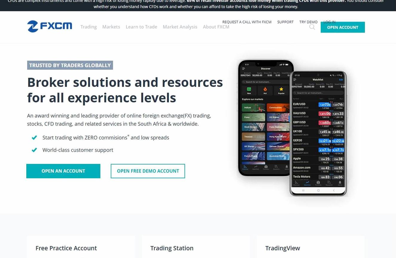 Screenshot of the FXCM website