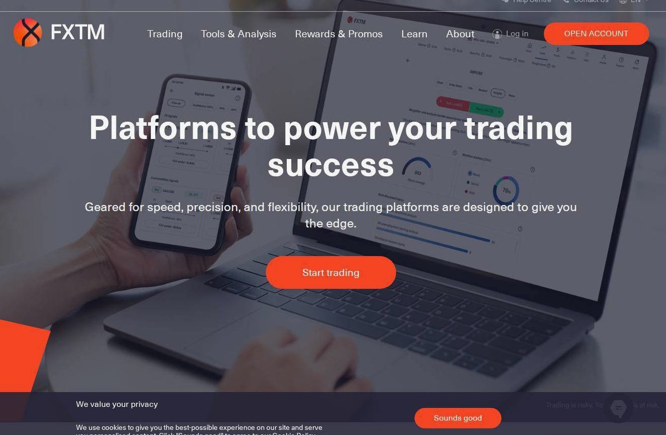 The platform page on the FXTM website