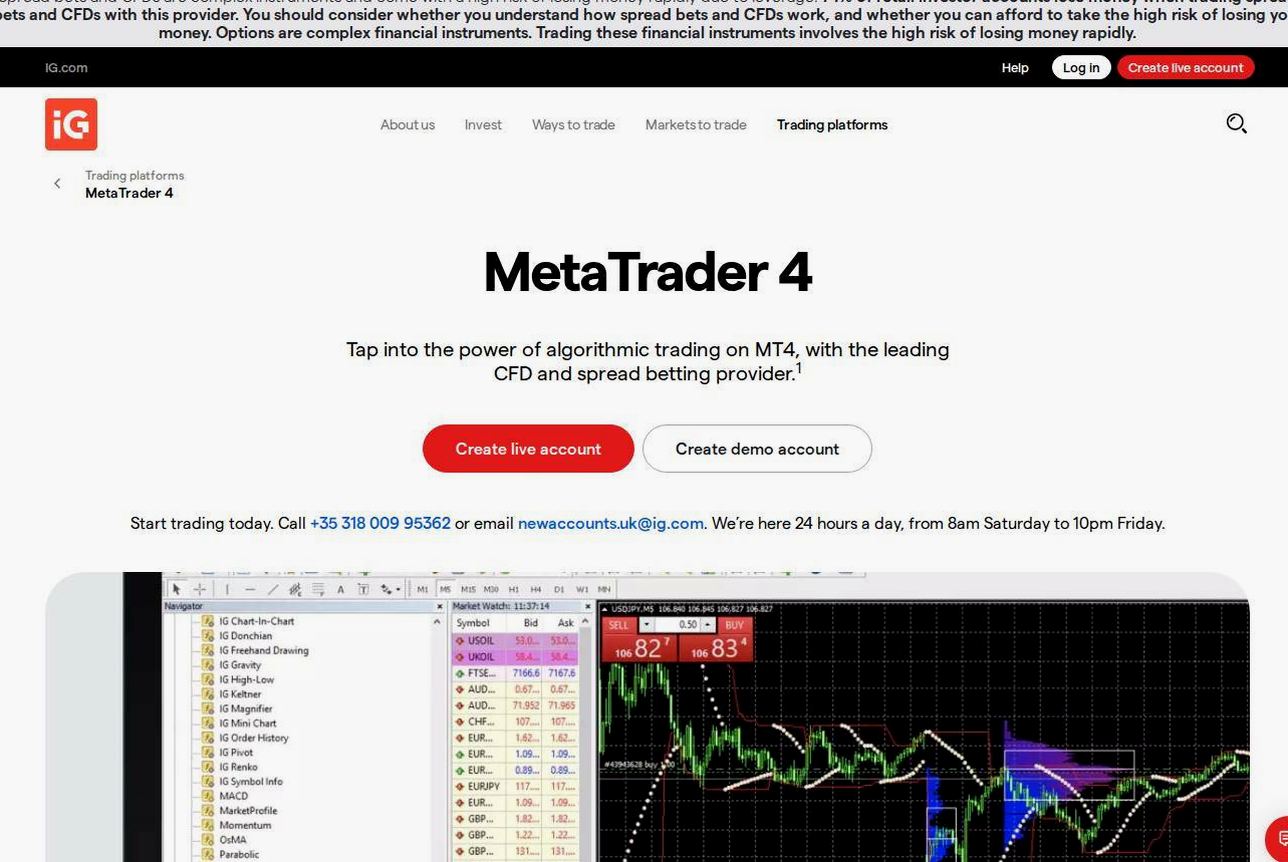 The platform page on the IG Markets website