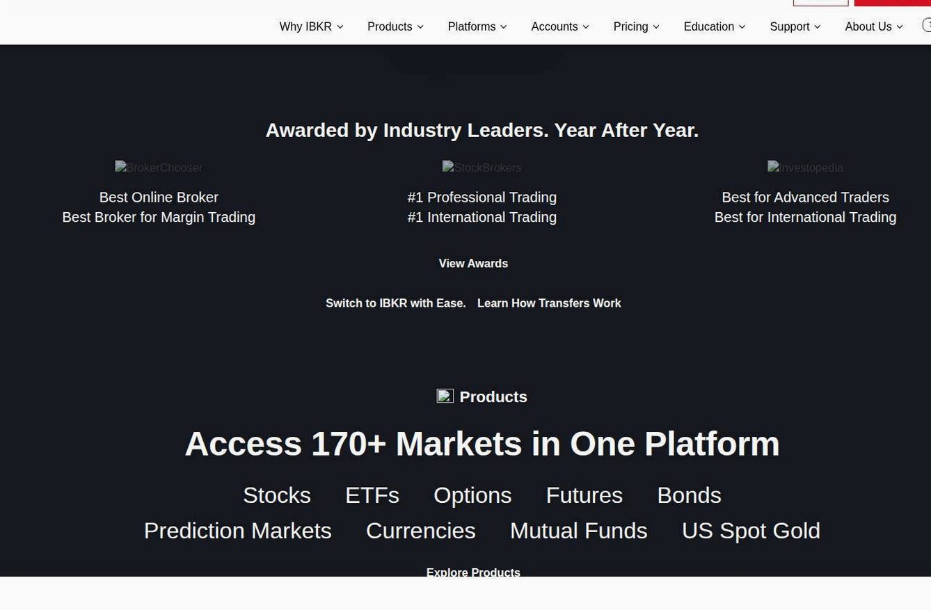 Screenshot of the Interactive Brokers website