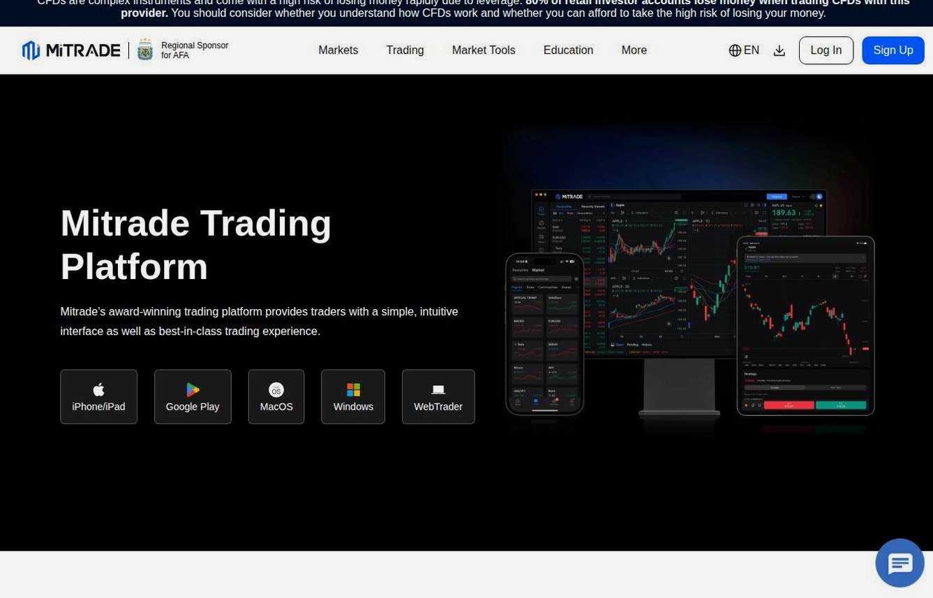 The platform page on the Mitrade website