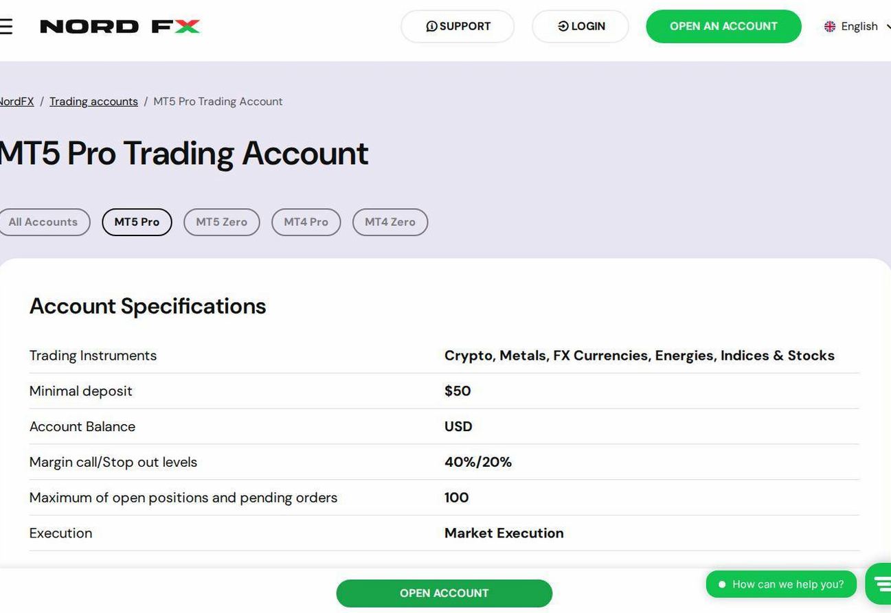 The platform page on the NordFX website