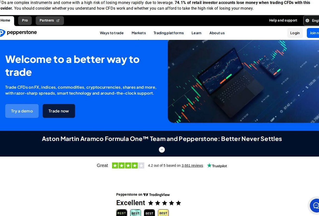 Screenshot of the Pepperstone website