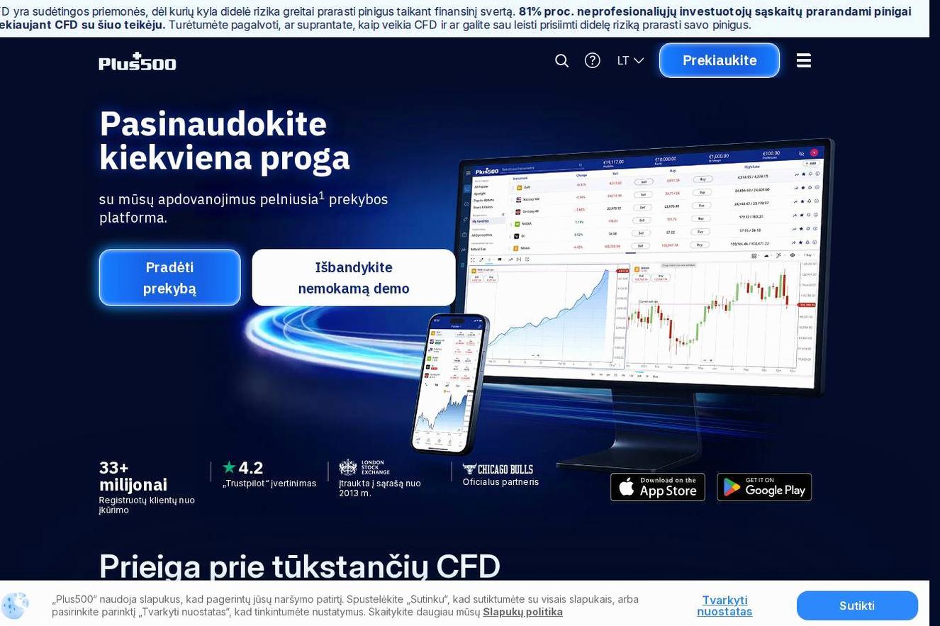 Screenshot of the Plus500 website