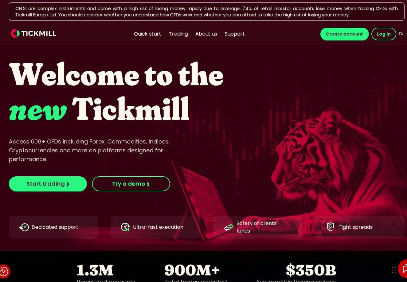 Screenshot of the Tickmill website