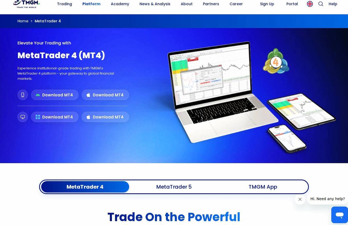 The platform page on the TMGM website