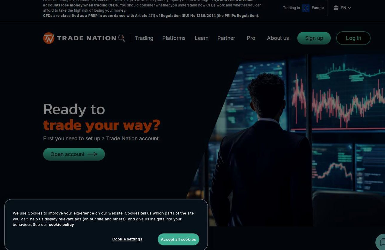The platform page on the Trade Nation website