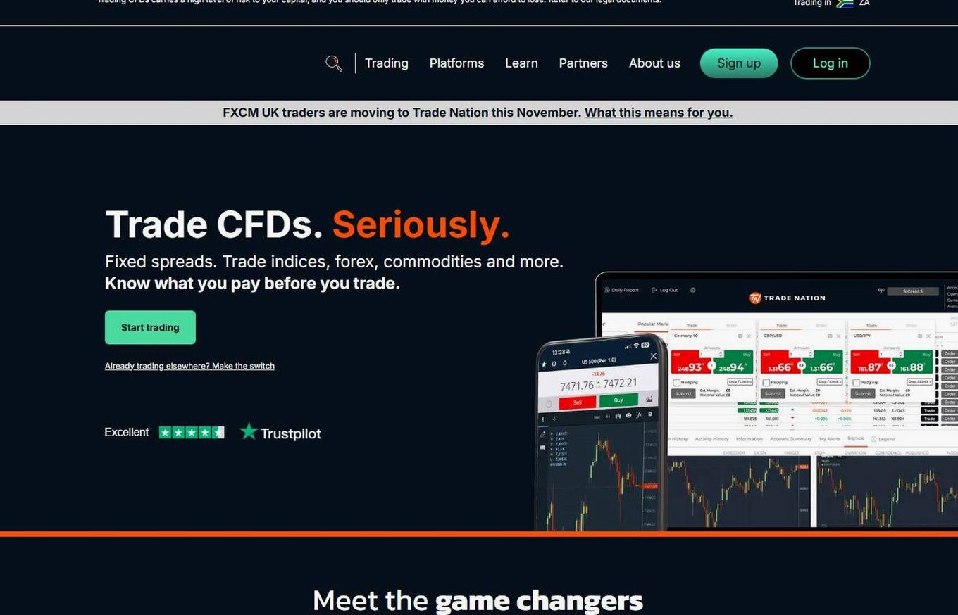 Screenshot of the Trade Nation website