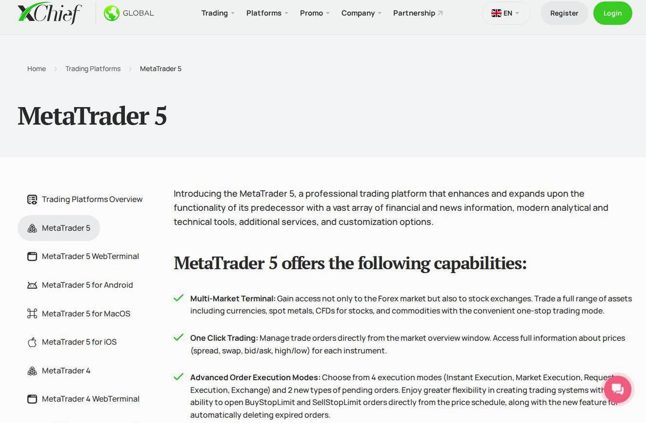The platform page on the XChief website